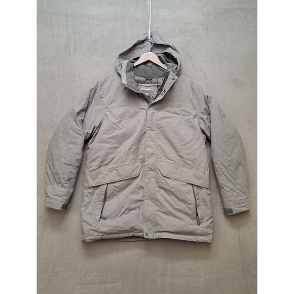 Eddie Bauer Weatheredge Jacket Down Parka Womens Size XL EB650 Gray Hooded Coat - Picture 1 of 12